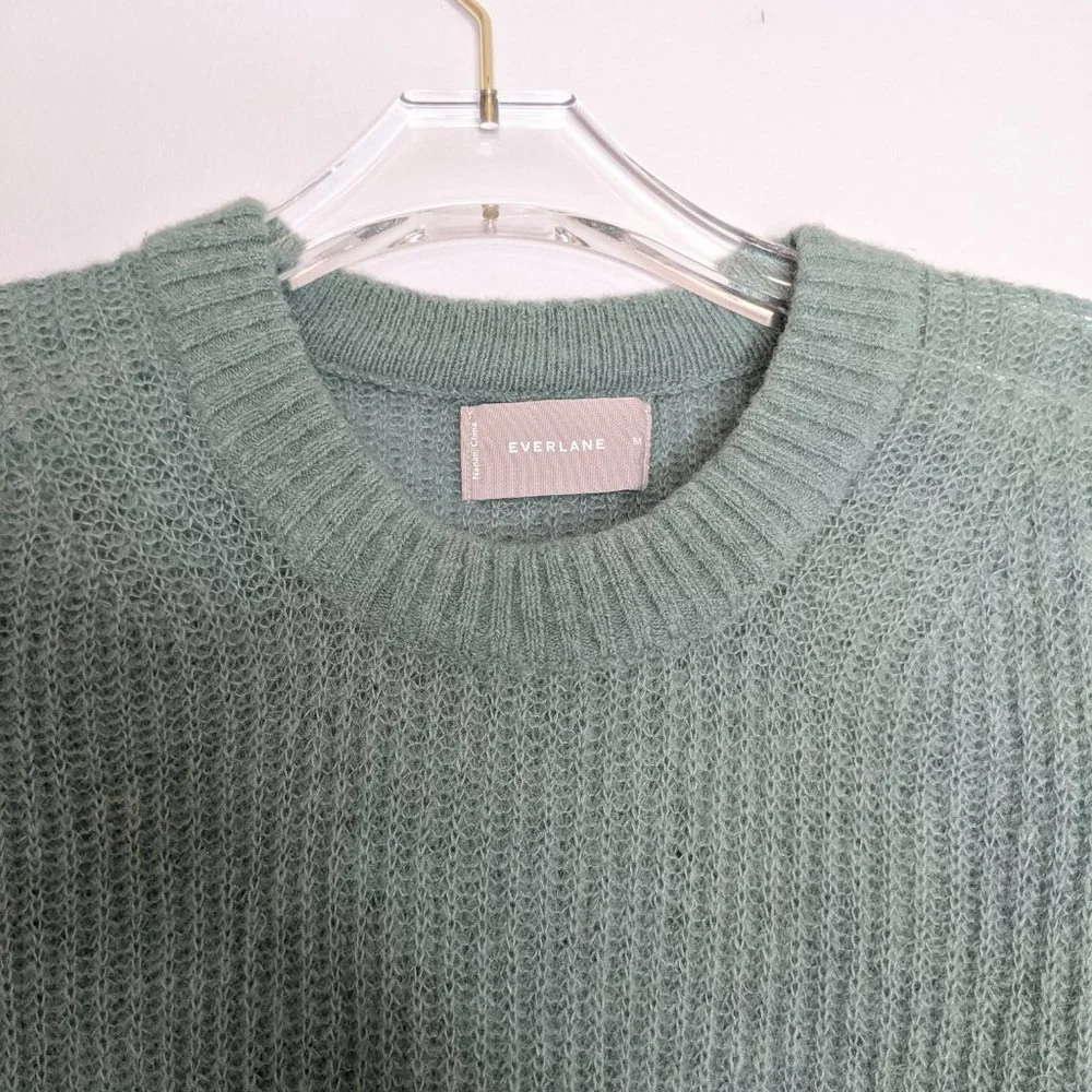Everlane Sea Green The Alpaca Crew Sweater Long Sleeve Ribbed Size M - Picture 4 of 7